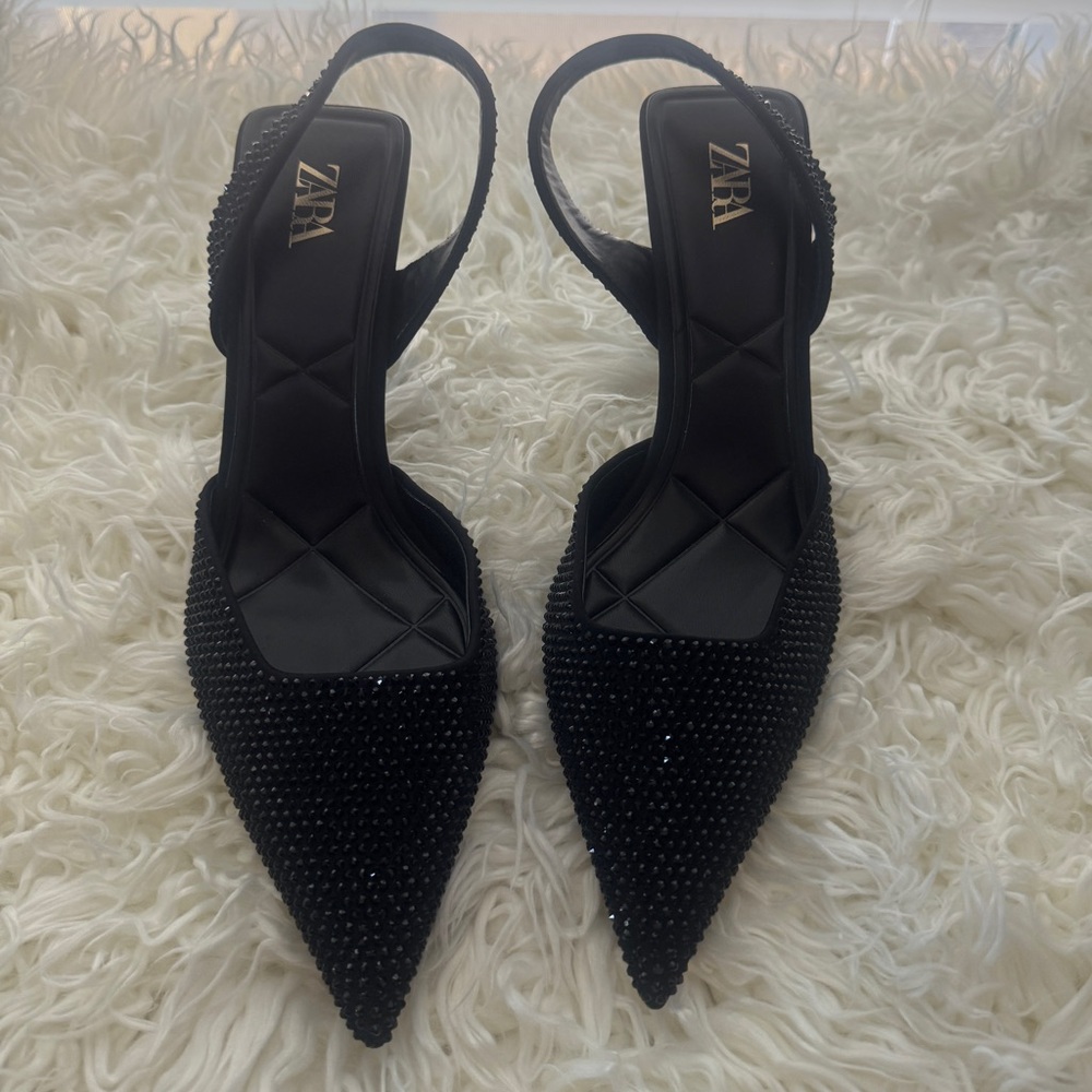 Zara Black Rhinestone Crystal Heels